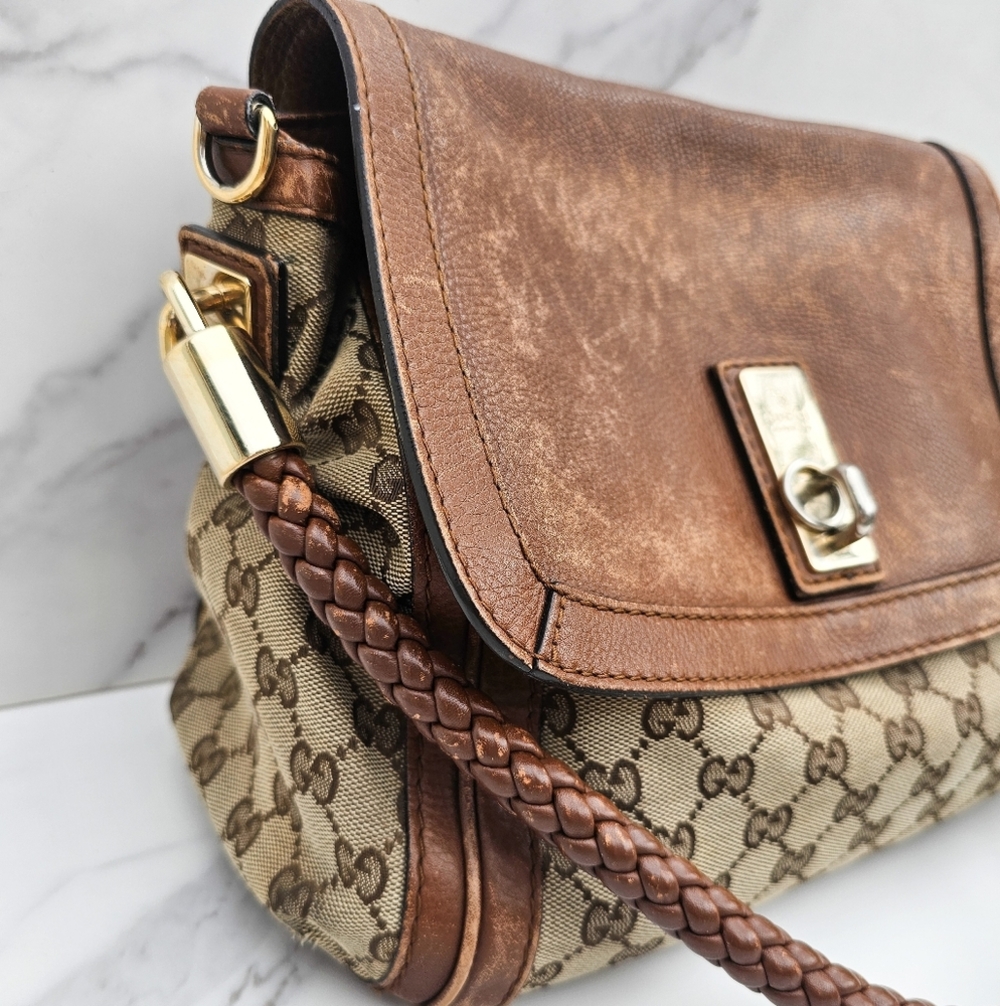 GUCCI Bella Canvas Hobo Bag With Leather Trim & Braided Strap - Picture 2 of 16